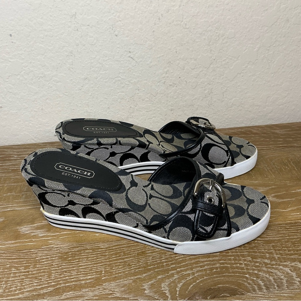 Coach Perry Black and Gray Wedge Sandals Size 7